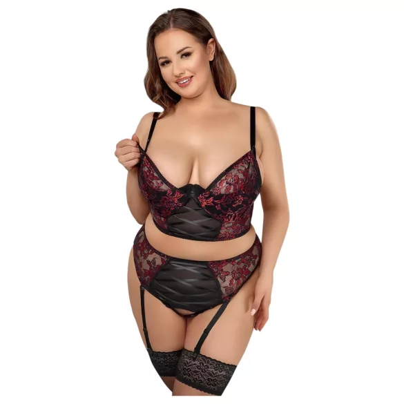 Cottelli Plus Size - σετ σουτιέν με ρυθμιζόμενες τιράντες (κόκκινο)