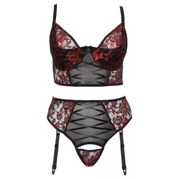 Cottelli Plus Size - σετ σουτιέν με ρυθμιζόμενες τιράντες (κόκκινο)