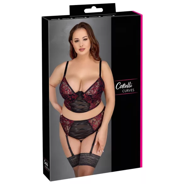 Cottelli Plus Size - σετ σουτιέν με ρυθμιζόμενες τιράντες (κόκκινο)