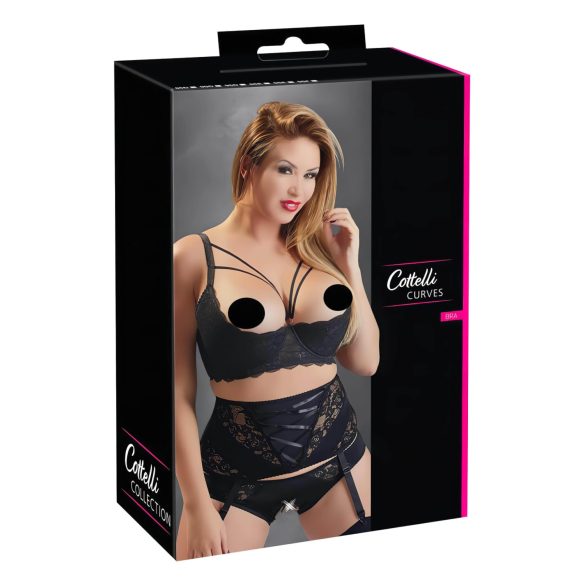 Cottelli Plus Size - ανυψωτικό στήθους με τιράντες και κρίκους (μαύρο) - 95D