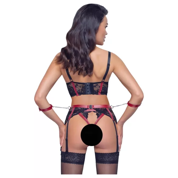 Cottelli Bondage - σετ σουτιέν push-up με δαντέλα - ματ κόκκινο - XL