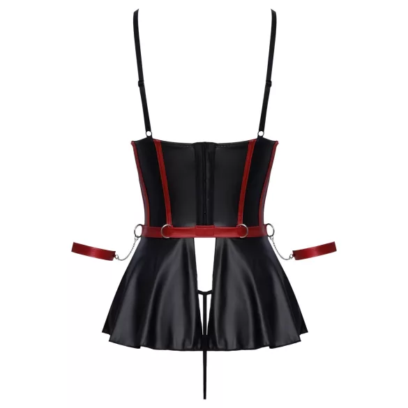 Cottelli Bondage - γυναικείο σετ εσώρουχα με χειροπέδες - μαύρο, γυαλιστερό - 80B/M