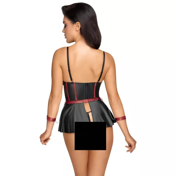 Cottelli Bondage - γυναικείο σετ εσώρουχα με χειροπέδες - μαύρο, γυαλιστερό - 85B/L