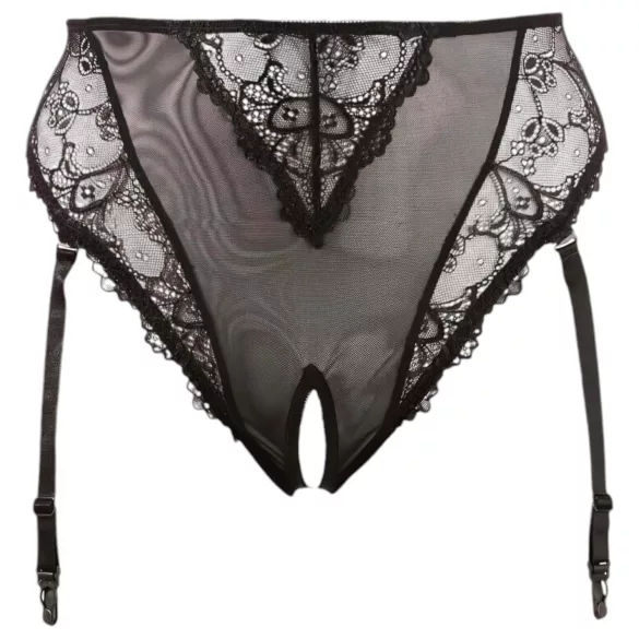 Cottelli Plus Size - δαντελωτό σλιπ με ζαρτιέρες (μαύρο)