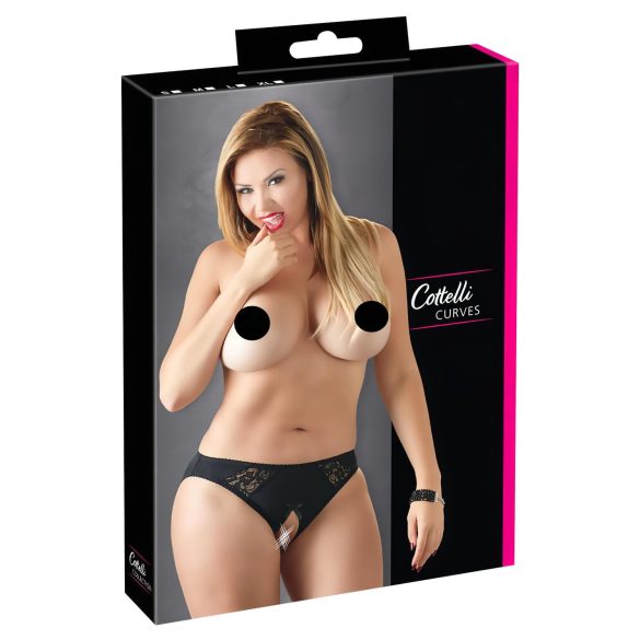 Cottelli Plus Size - δαντελωτό, ανοιχτό εσώρουχο (μαύρο) - 3XL