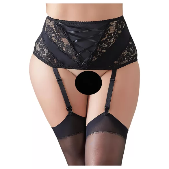 Cottelli Plus Size - ζαρτιέρα με δαντέλα και κορδόνια - μαύρο - 4XL