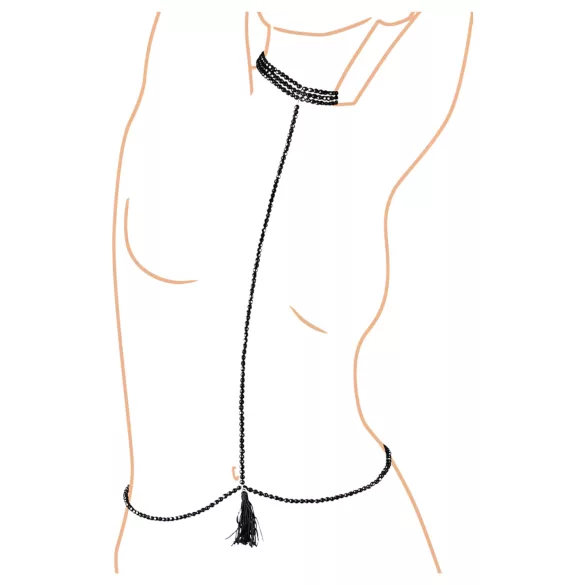 Cottelli - γυναικείο ερωτικό harness με πέρλες και λουράκι λαιμού - μαύρο