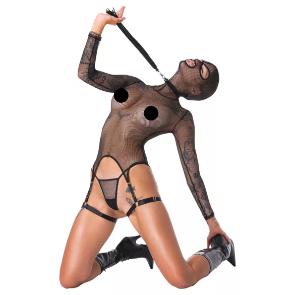 Bad Kitty - σετ BDSM διχτυωτό διάφανο με μαστίγιο - μαύρο