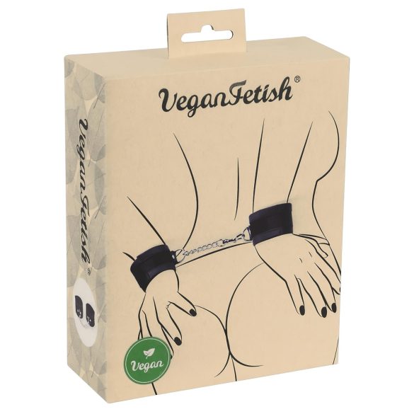 Vegan Fetish - χειροπέδες με κοντή αλυσίδα - δερματίνη μαύρο