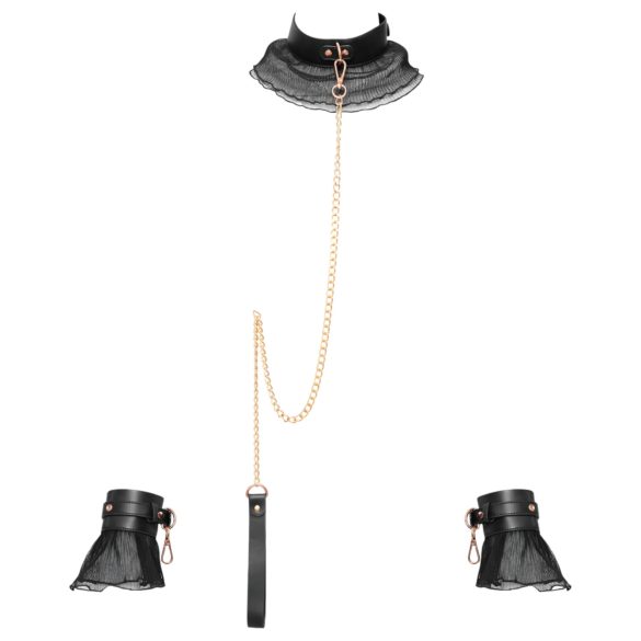 Bad Kitty - σετ δέσμευσης με βολάν (4 τεμάχια) - μαύρο