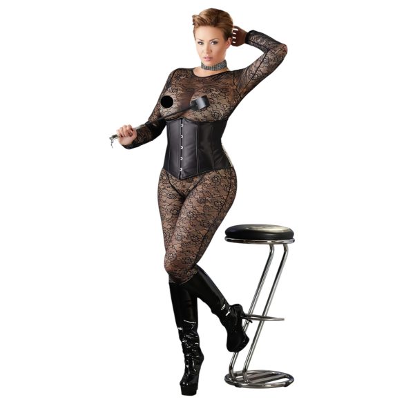 Cottelli Plus Size - κορσές σατέν για γυναίκα - μαύρο - 4XL