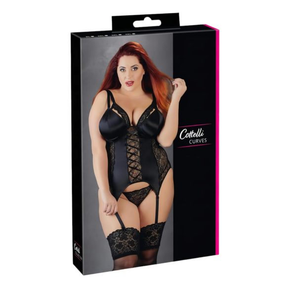Cottelli Plus Size - Μεταβαλλόμενο μαύρο τοπ με ζαρτιέρες - 3XL