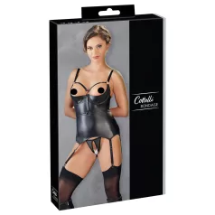   Cottelli Bondage - γυαλιστερό push-up τοπ με χειροπέδες (μαύρο) - XL