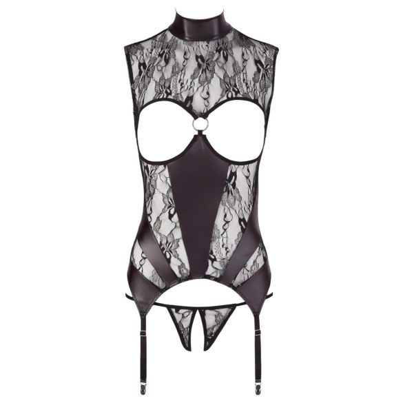 Ανοιχτό Κορυφαίο Διαφανές - Μαύρη Δαντέλα, Λαμπερό - M