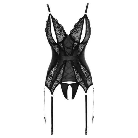 Cottelli - σετ γυναικείο με δαντέλα ανοιχτό τοπ και στρινγκ - μαύρο - M