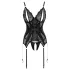 Cottelli - σετ γυναικείο με δαντέλα ανοιχτό τοπ και στρινγκ - μαύρο - M