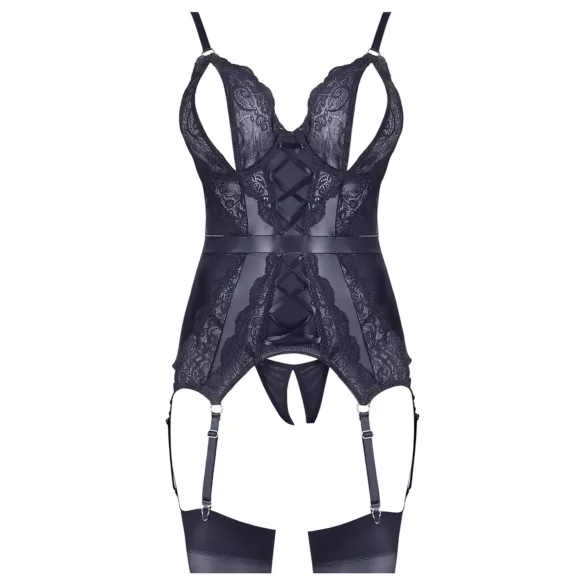 Cottelli - σετ γυναικείο με δαντέλα ανοιχτό τοπ και στρινγκ - μαύρο - XL