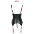 Cottelli Bondage - γυναικείο τοπ μπαλκονέ με γιακά - δερματίνη μαύρο - L