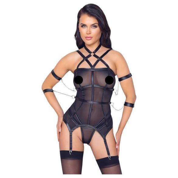 Cottelli Bondage: Μαύρο σετ με λουριά και χειροπέδες