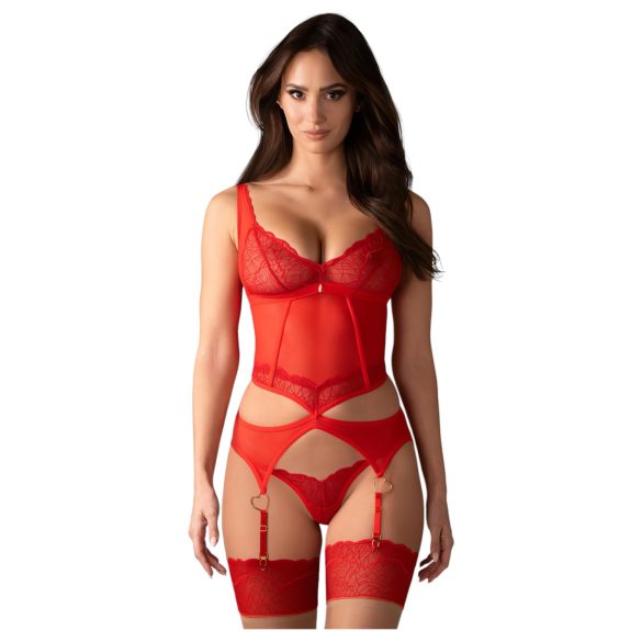 Obsessive Cupide Desir - διαφανές δαντελένιο σετ (κόκκινο) - L/XL