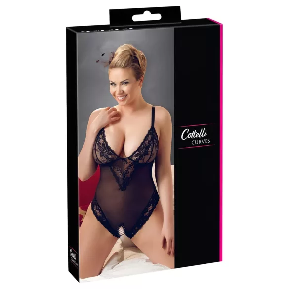Cottelli Plus Size - κορμάκι δαντέλα για γυναίκα - μαύρο - XXXXL