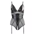Cottelli Bondage - γυναικείο κορμάκι λάτεξ με χειροπέδες - μαύρο