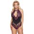 Cottelli Plus Size - Λουλουδένιο κορμάκι (μαύρο-μοβ) - 3XL