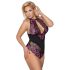Cottelli Plus Size - Λουλουδένιο κορμάκι (μαύρο-μοβ) - 3XL