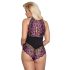 Cottelli Plus Size - Λουλουδένιο κορμάκι (μαύρο-μοβ) - 3XL