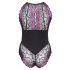 Cottelli Plus Size - Λουλουδένιο κορμάκι (μαύρο-μοβ) - 3XL