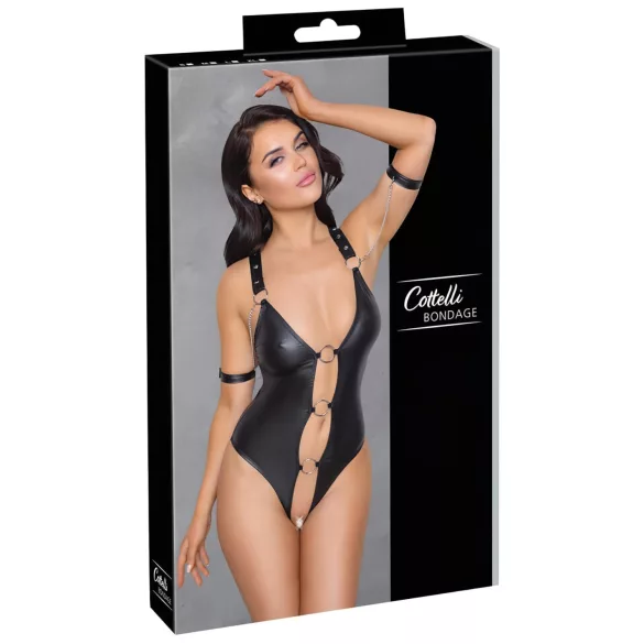 Cottelli Bondage - γυναικείο κορμάκι bondage ανοιχτό με κρίκους - M
