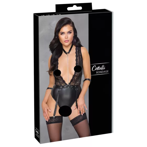 Cottelli Bondage - ολόσωμο δαντέλα με λαιμόκοψη - μαύρο