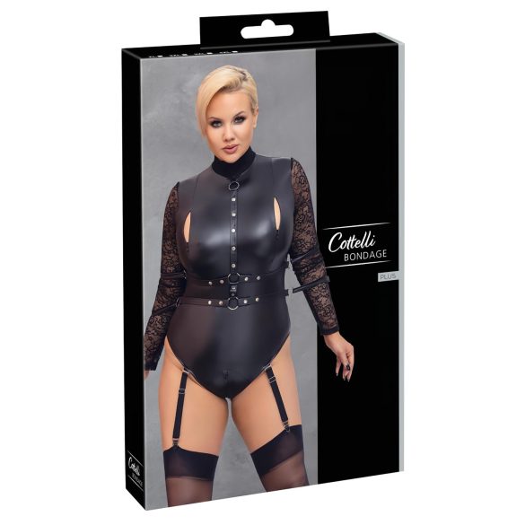 Κορμάκι Cottelli Bondage Plus Size με δαντέλα (μαύρο)
