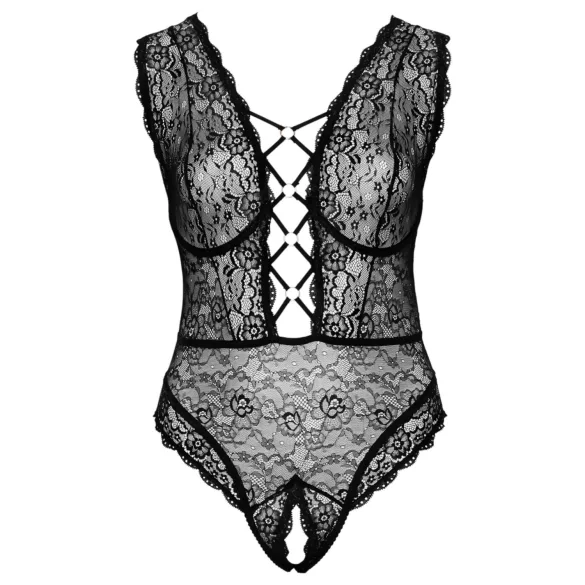 Cottelli Curves - κορμάκι plus size διάφανο με σχέδια - μαύρο