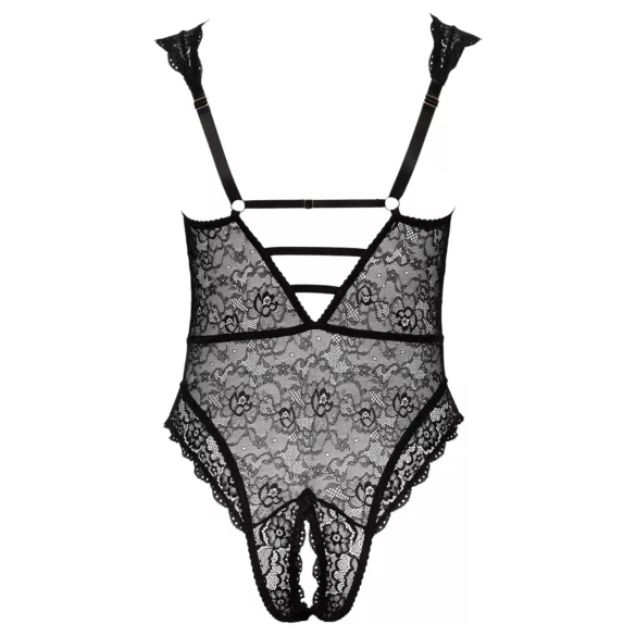 Cottelli Curves - κορμάκι plus size διάφανο με σχέδια - μαύρο - 90D/XL