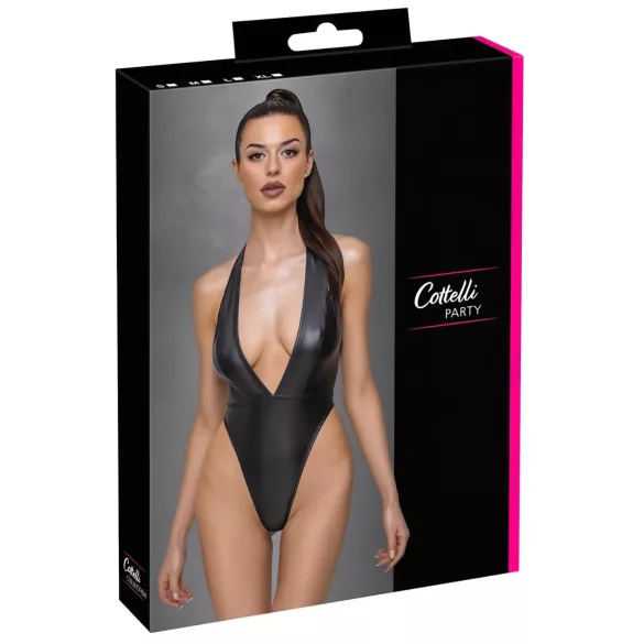 Cottelli Party - κορμάκι γυναικείο γυαλιστερό με λαιμόκοψη - μαύρο - L