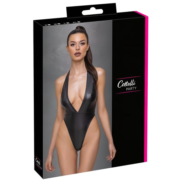 Cottelli Party - γυαλιστερό κορμάκι με λαιμόκοψη (μαύρο) - XL