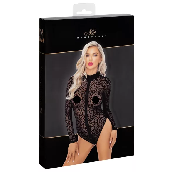 Noir - μακρυμάνικο κορμάκι με λεοπάρ σχέδιο (μαύρο) - M