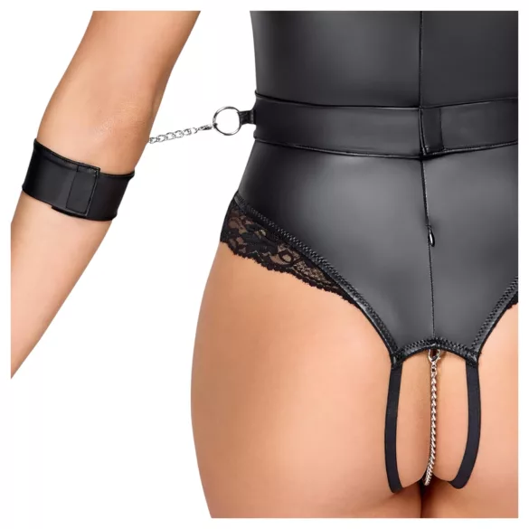 Cottelli Bondage - γυναικείο κορμάκι με ανοιχτό στήθος - μαύρο - M