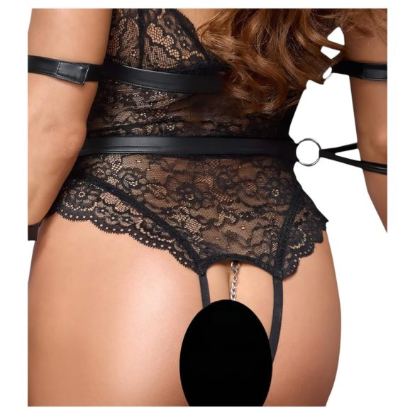 Cottelli Bondage - γυναικείο κορμάκι δαντέλα ανοιχτό - μαύρο - L