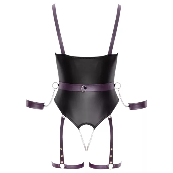 Cottelli - ολόσωμο εσώρουχο bondage ανοιχτό με χειροπέδες - μαύρο - M