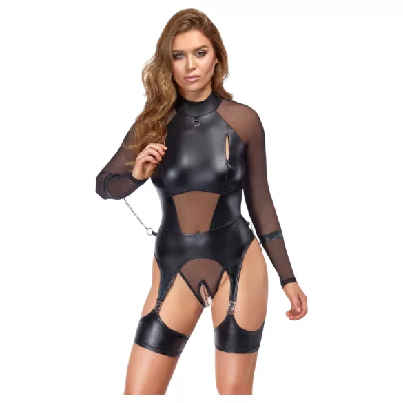 Cottelli Bondage - διαφανές τοπ με χειροπέδες - μαύρο - L