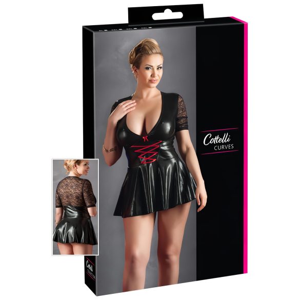 Cottelli Plus Size - Λαμπερό φόρεμα με κόκκινο κορσέ (μαύρο) - XXXXL
