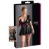 Cottelli Plus Size - Λαμπερό φόρεμα με κόκκινο κορσέ (μαύρο) - XXXXL