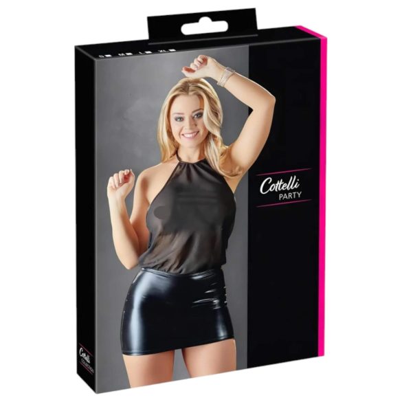 Cottelli - γυναικείο φόρεμα διαφάνειας - σατέν σιφόν - μαύρο - M