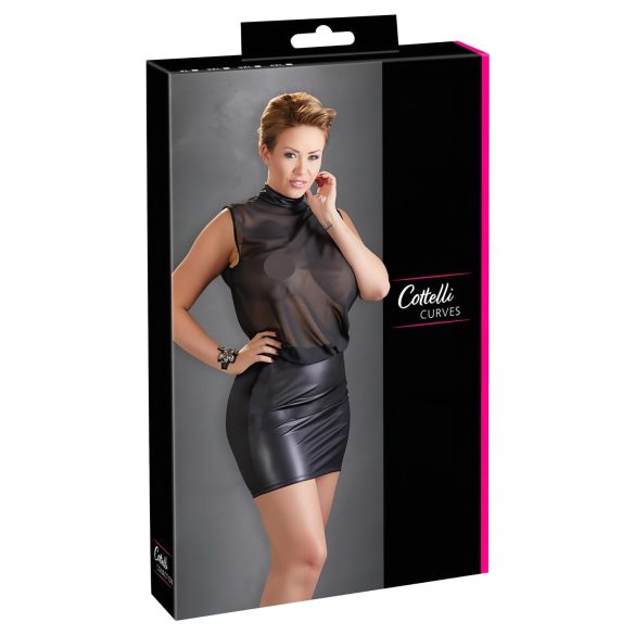 Cottelli Plus Size - γυναικείο φόρεμα σιφόν shiny - μαύρο - 4XL