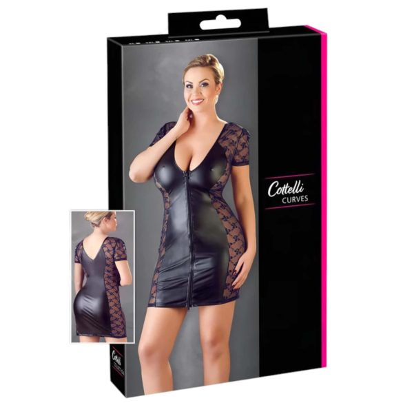 Cottelli Plus Size - babydoll με σατέν φιόγκο και δαντέλα - μαύρο - 2XL