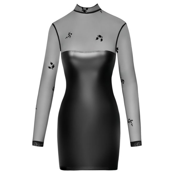 Noir - γυναικείο μίνι φόρεμα διάφανο γυαλιστερό - μαύρο - M