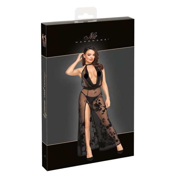 Noir - διάφανο μακρύ φόρεμα με λουλούδια (μαύρο) - M