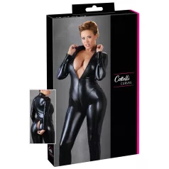   Cottelli Plus Size - ολόσωμη φόρμα party γυαλιστερή μακρυμάνικη μαύρη - 3XL